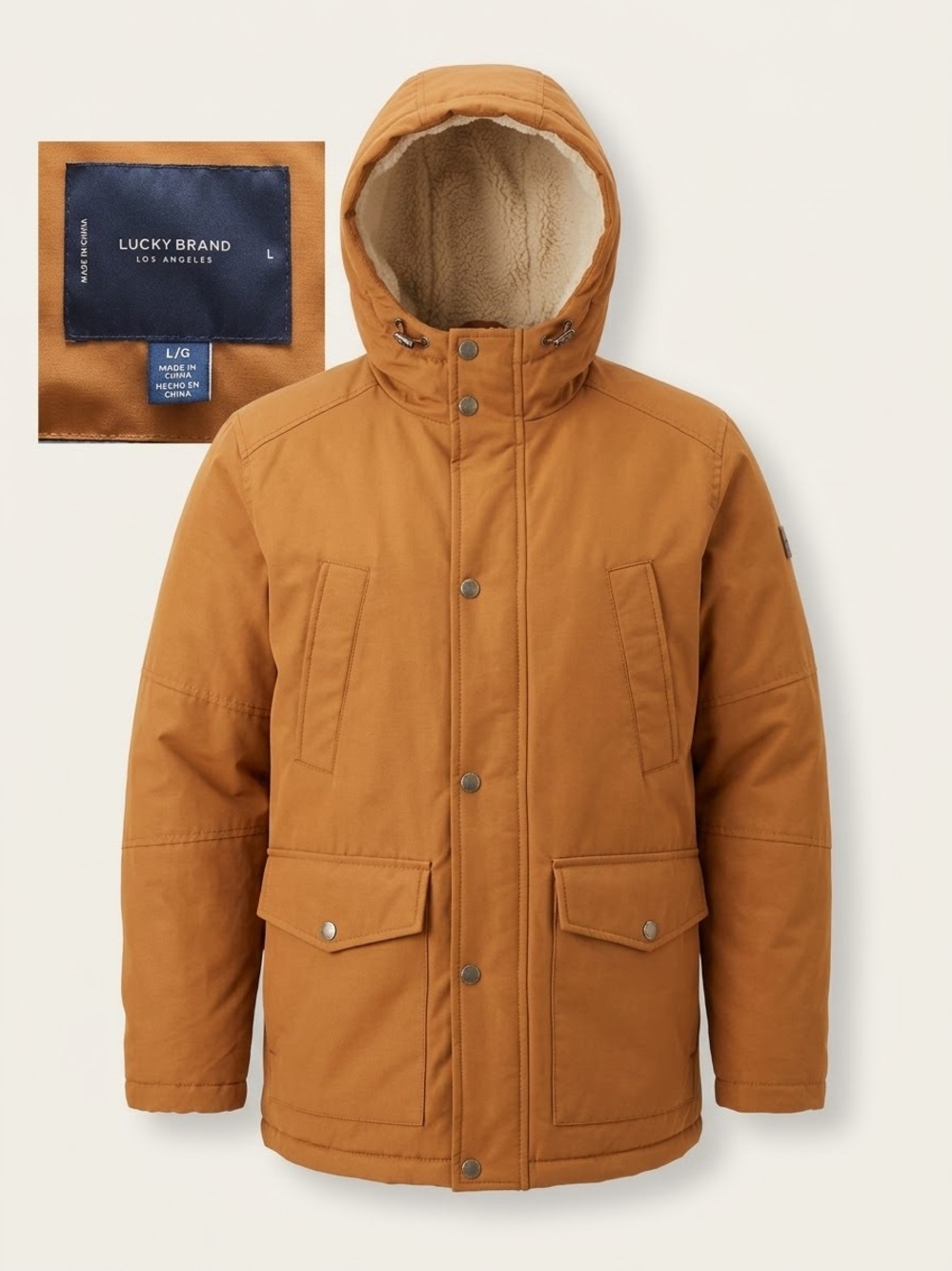Lucky Brand Men's Hooded Field Parka Jacket - Caramel Brown